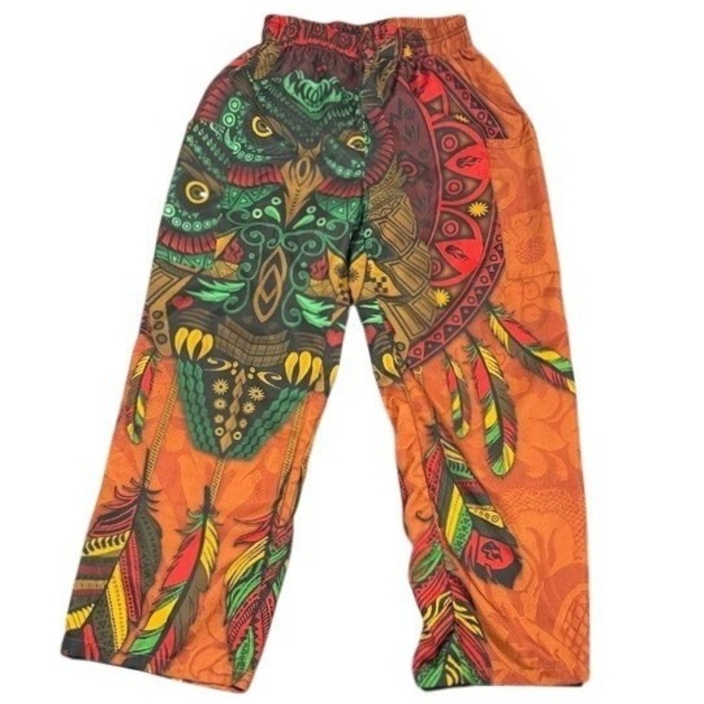 Unbranded Women Orange Boho Owl Mandala Print Wide Leg Lounge Pants Festival S/M